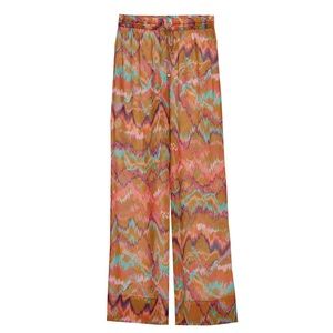 NWT N’ONAT MAR Dark Multicolor Pull On Trousers In Shiffon